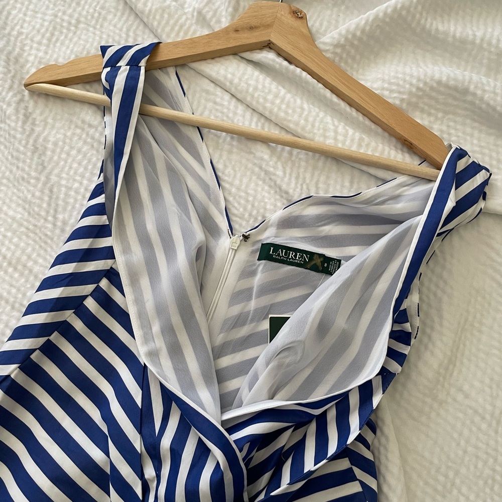 Ralph Lauren Coastal Style Blue Striped A-Line Sleeveless Midi Dress - Picture 12 of 13